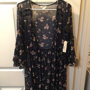 Navy blue floral print duster